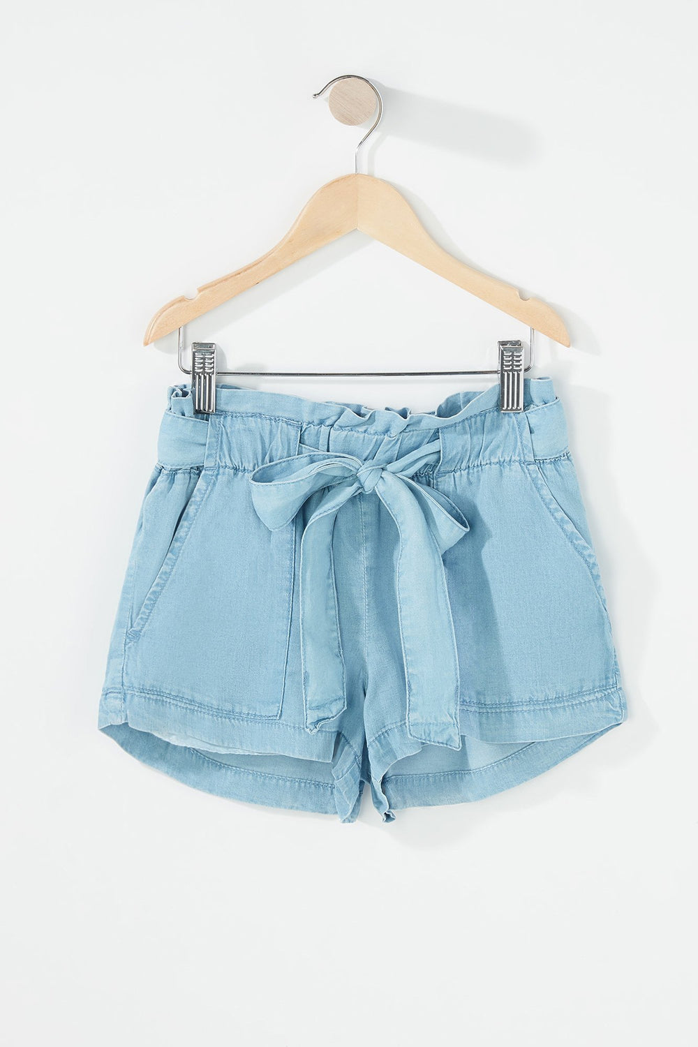 Kids Girls Chambray Paperbag Short Light Denim Blue