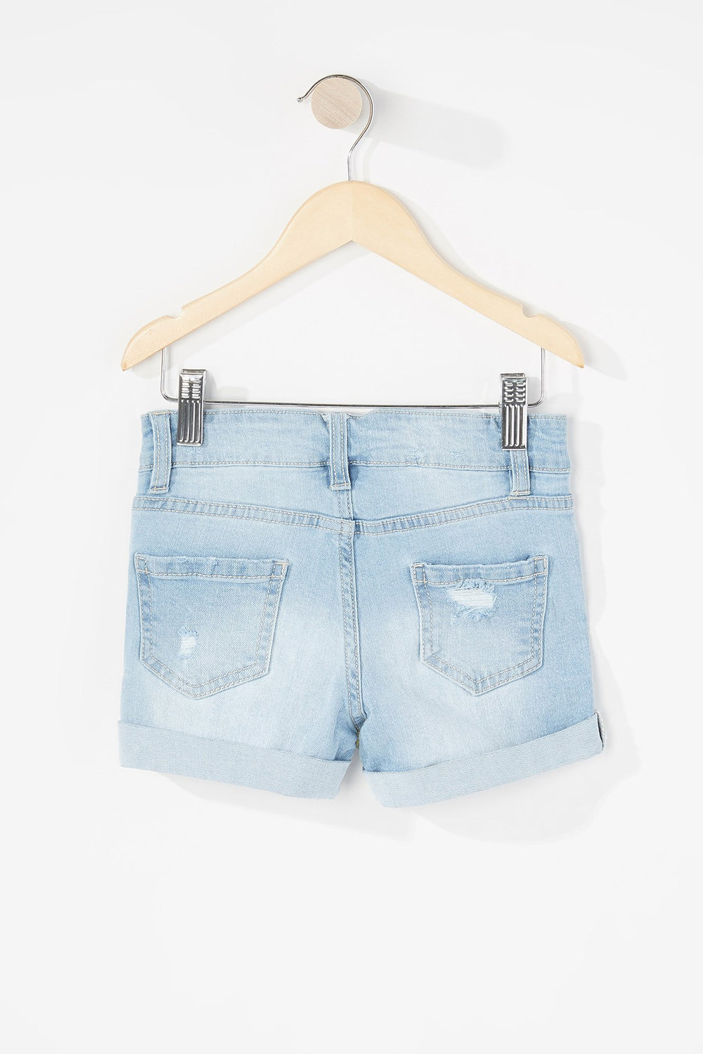 Kids Girls Distressed Roll-Up Denim Short Light Denim Blue