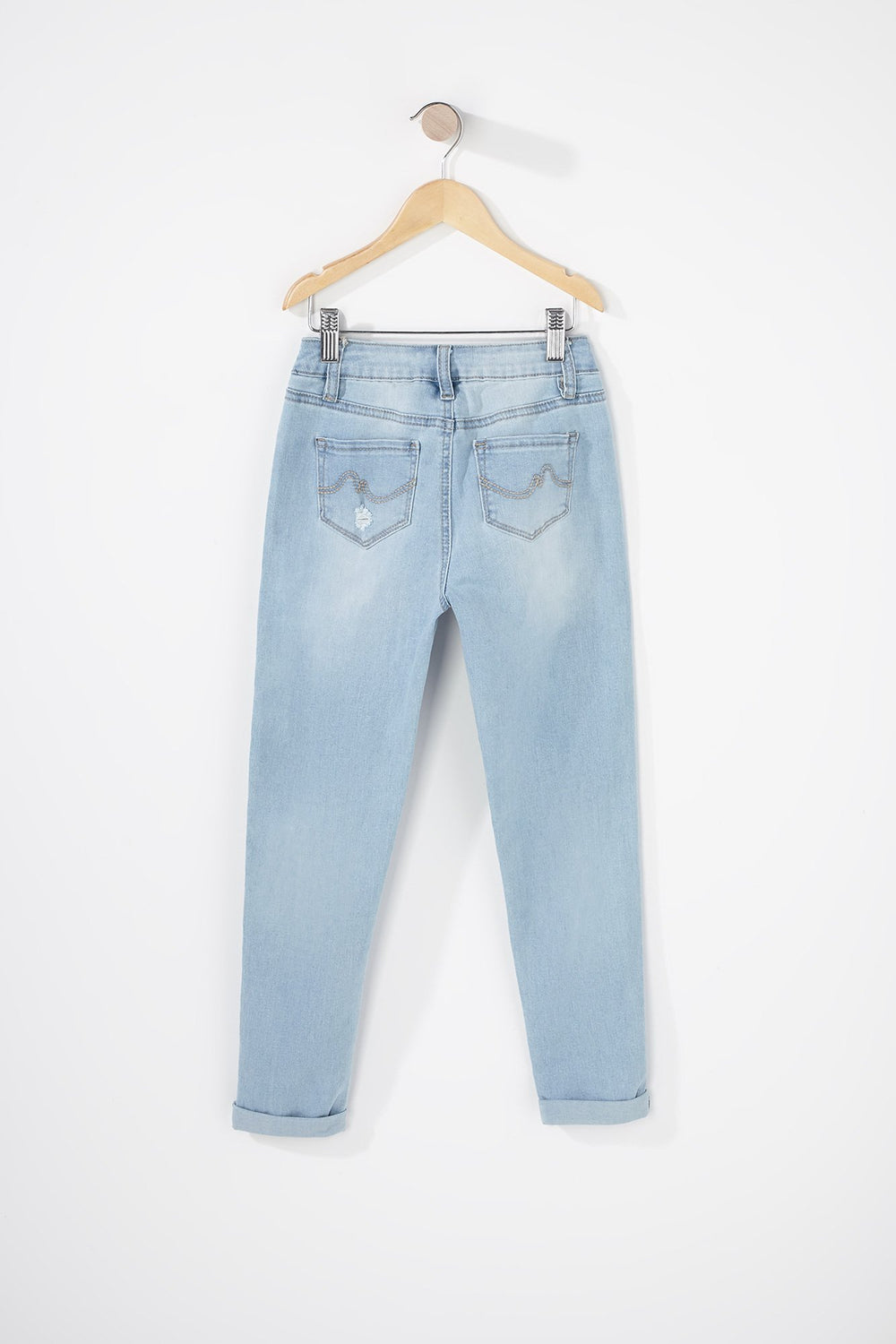 Kids Girls Distressed Roll-Up Skinny Jean Light Denim Blue