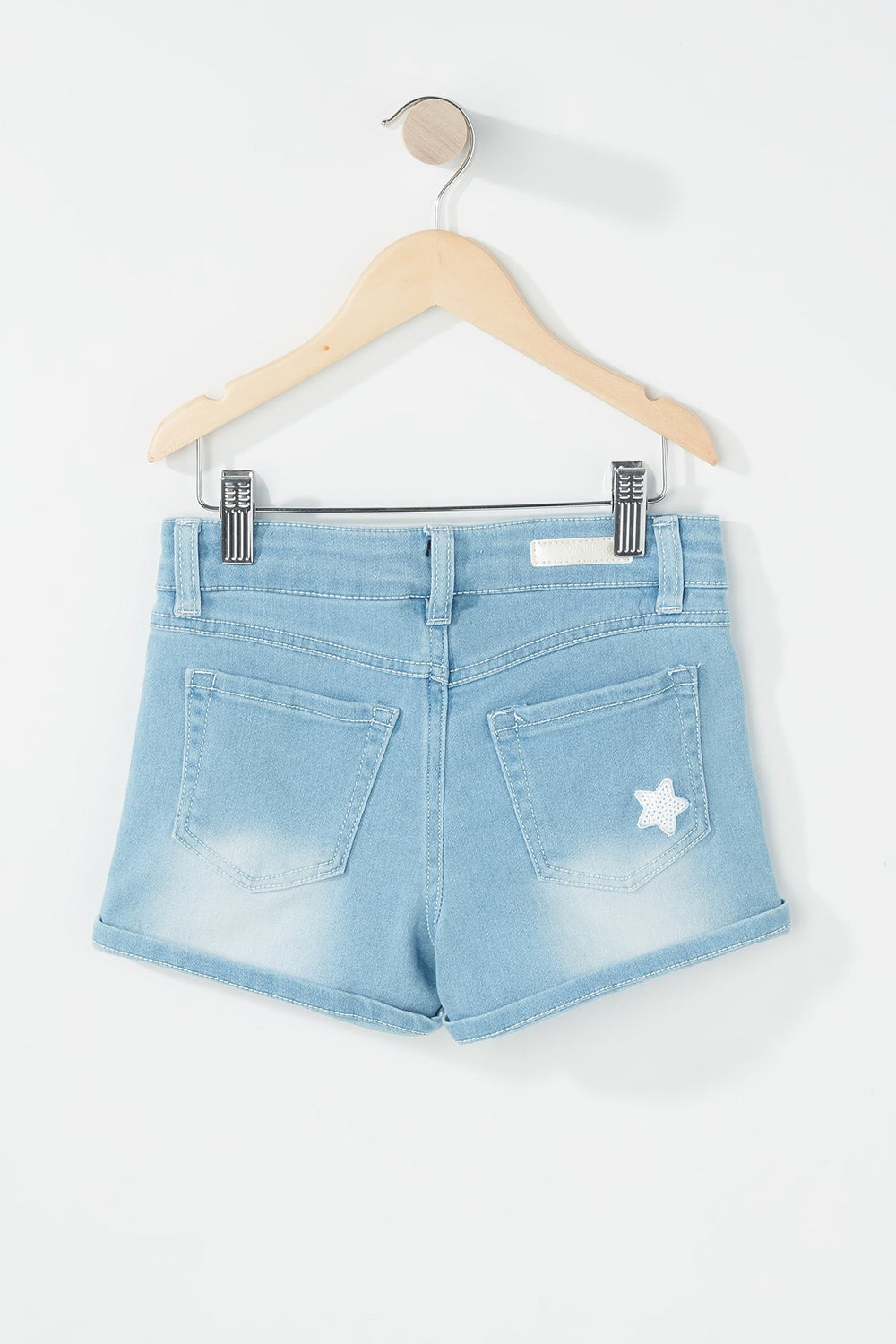 Kids Girls Distressed Star Embroidered Denim Short Light Denim Blue