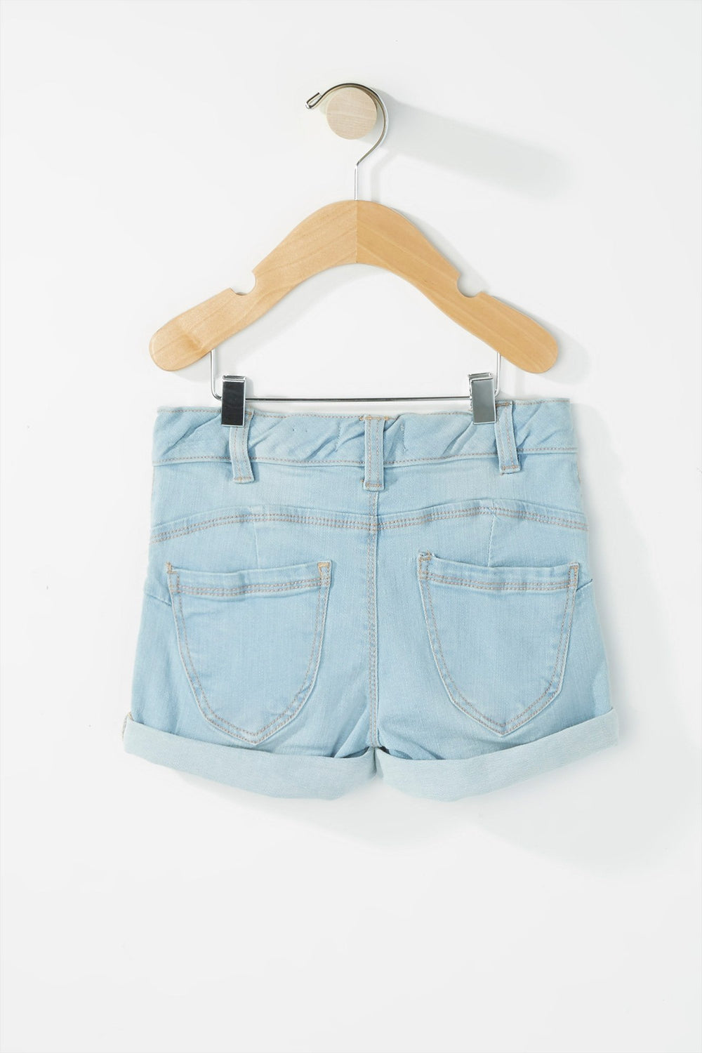 Kids Girls Roll-Up Distressed Denim Short Light Denim Blue