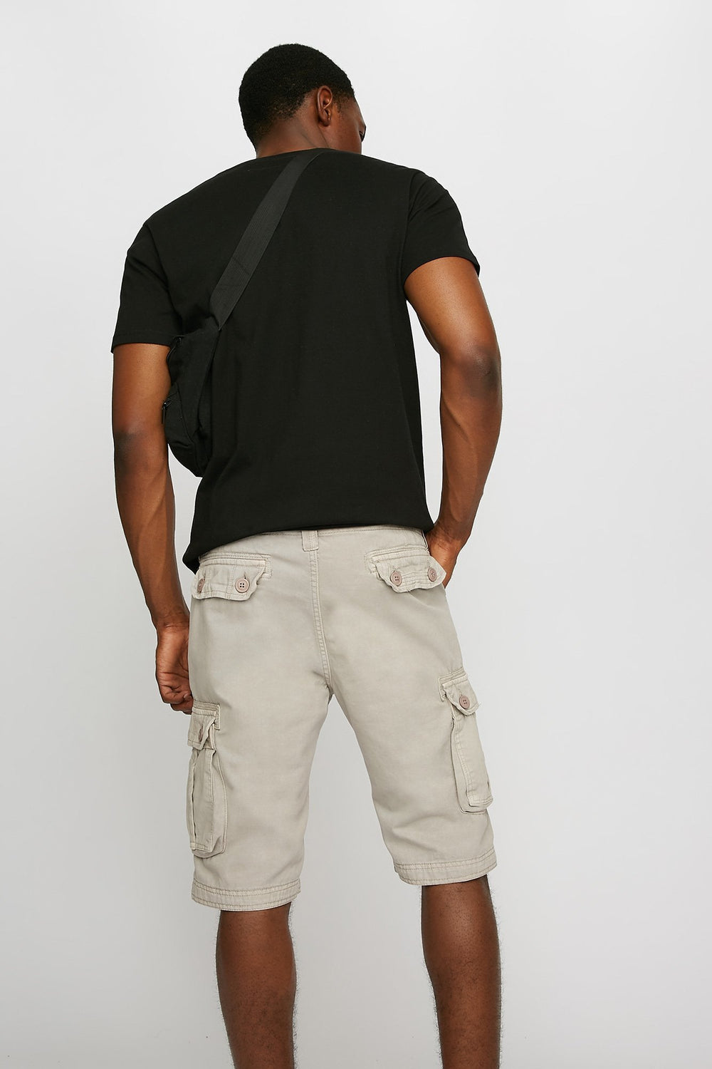 Men Canvas Slim Cargo Short Light Grey