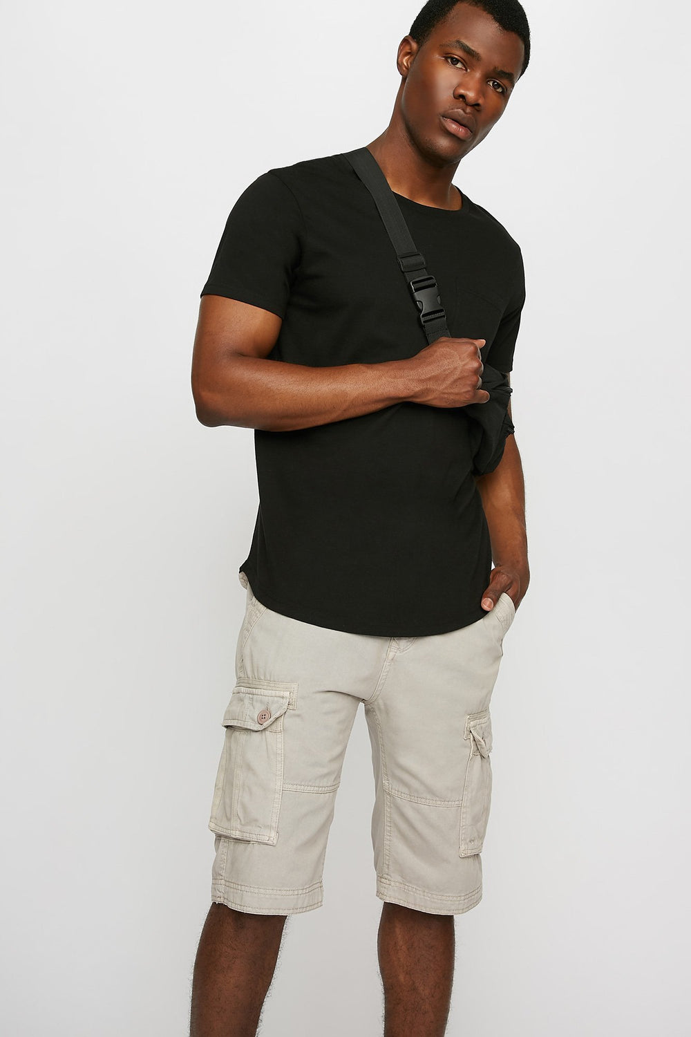 Men Canvas Slim Cargo Short Light Grey