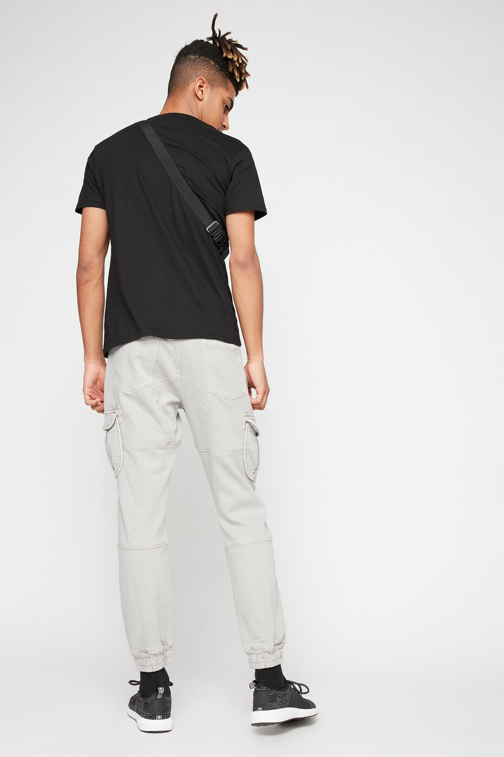 Men Fleece Pocket Drawstring Cargo Jogger Light Grey