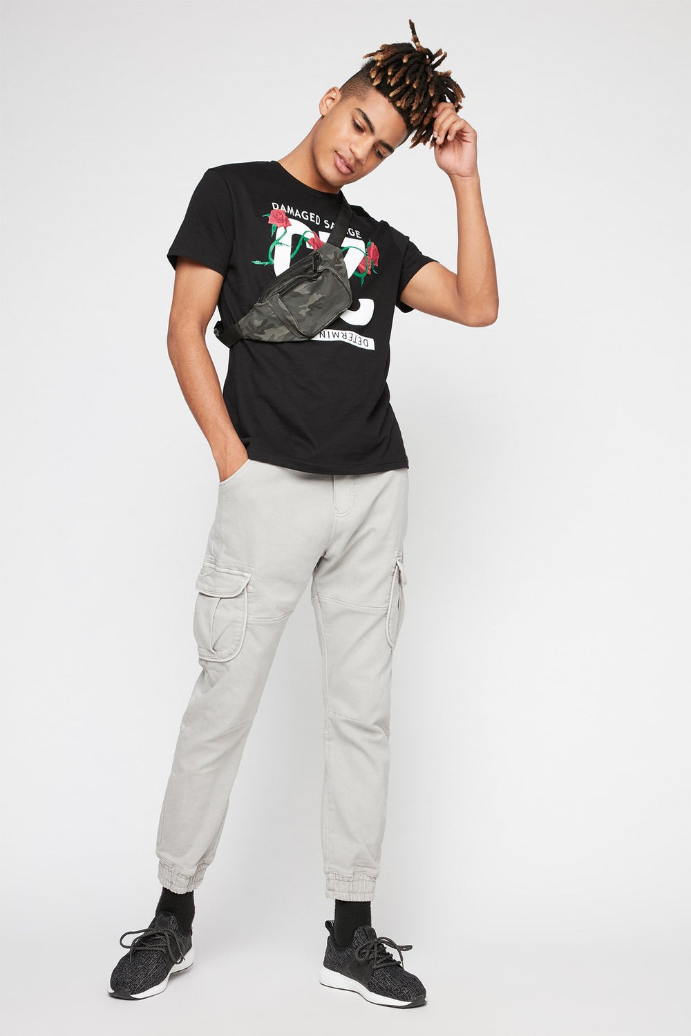 Men Fleece Pocket Drawstring Cargo Jogger Light Grey