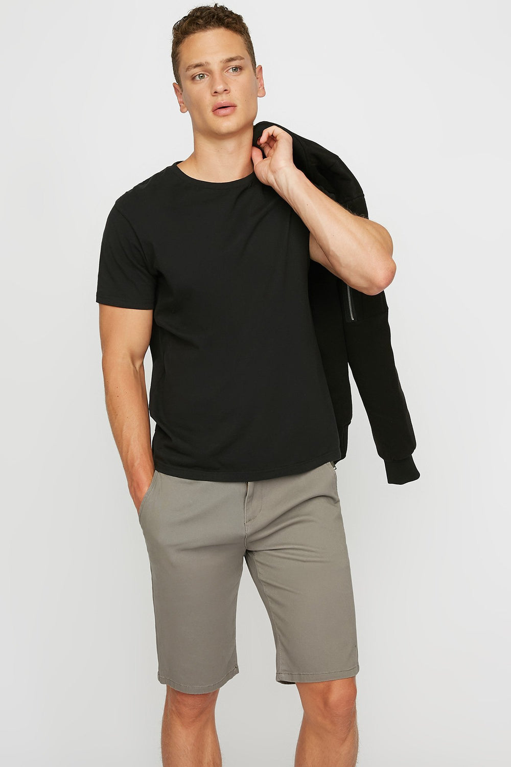 Men Slim Flat Front Chino Short Light Grey