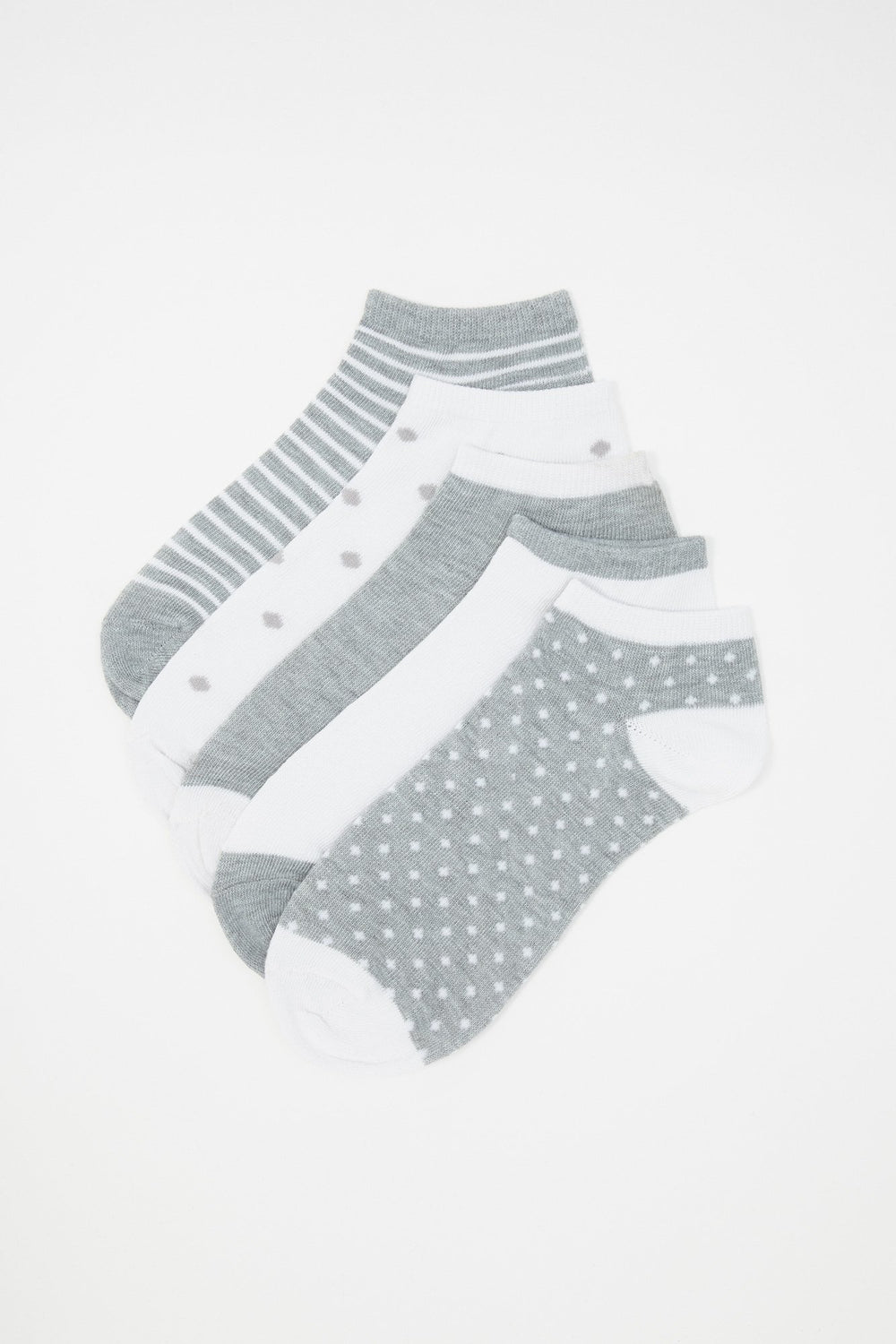 Women Stripe & Polka Dot Graphic Socks (5 Pairs) Light Grey