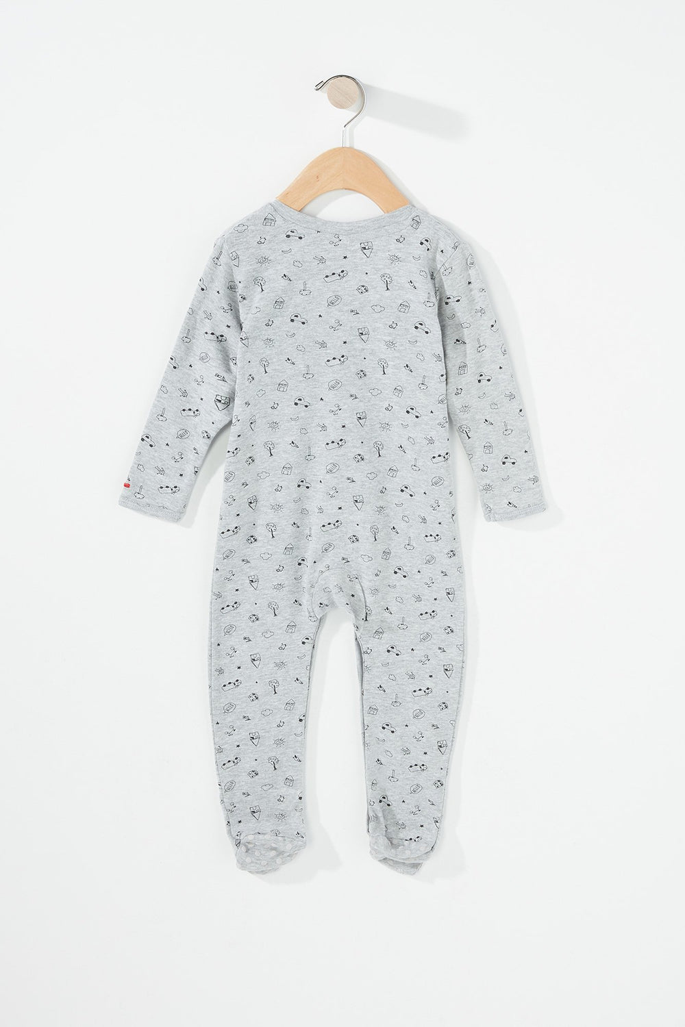 Kids Baby Boy Long Sleeve Printed Footed Onesie Light Grey
