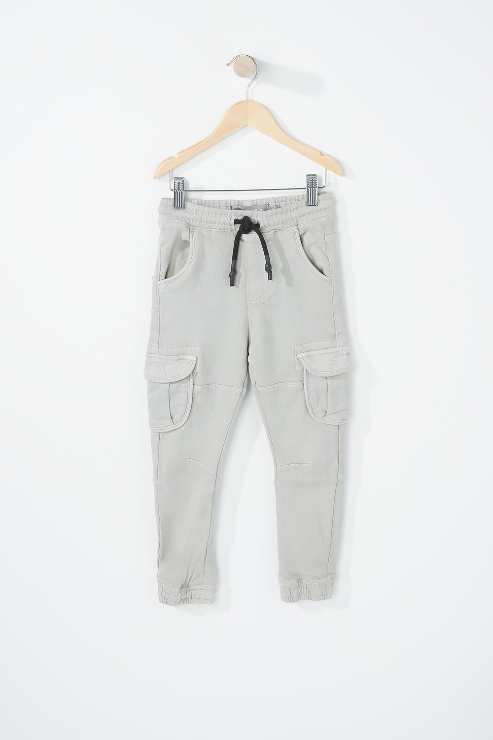 Kids Boys Fleece Drawstring Cargo Jogger Light Grey