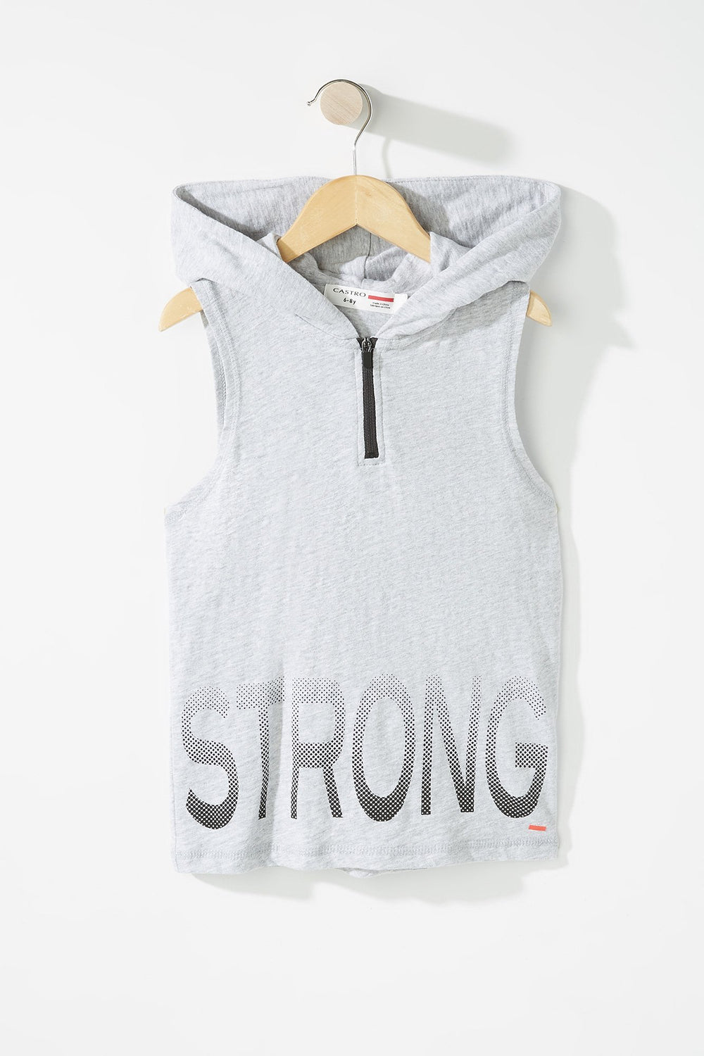 Kids Boys Half-Zip Graphic Hooded Vest Light Grey