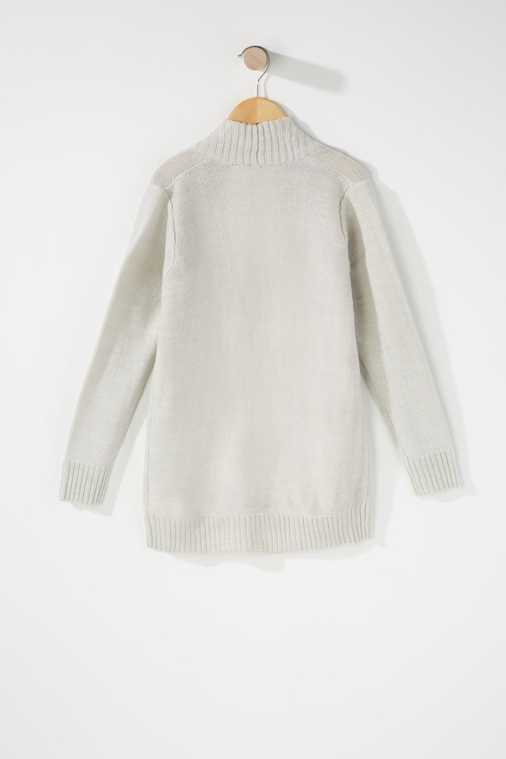 Kids Girls Knit Open-Front Pocket Cardigan Light Grey