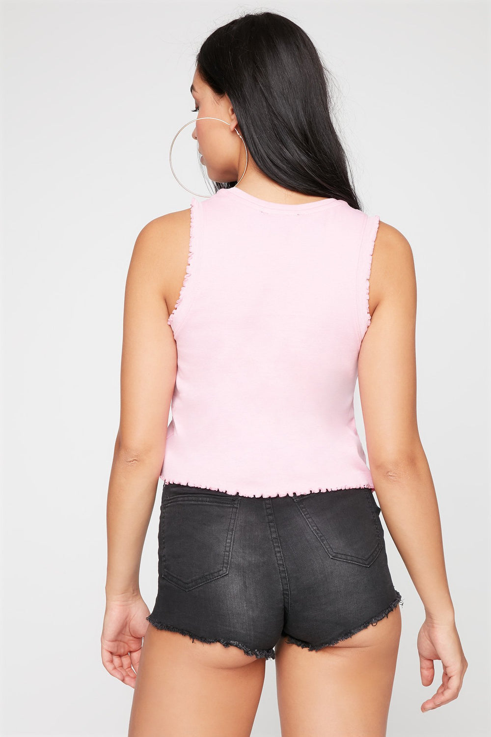 Women Ruffle Ribbed Tank Light Pink