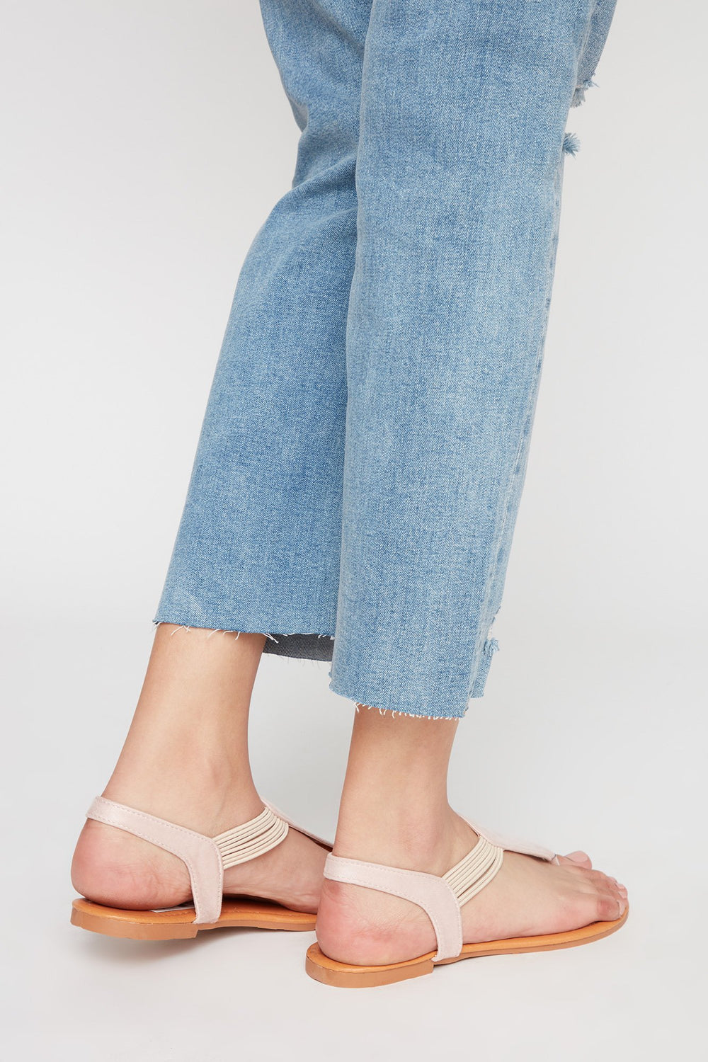 Women Faux-Suede Elastic T-Bar Sandal Light Pink