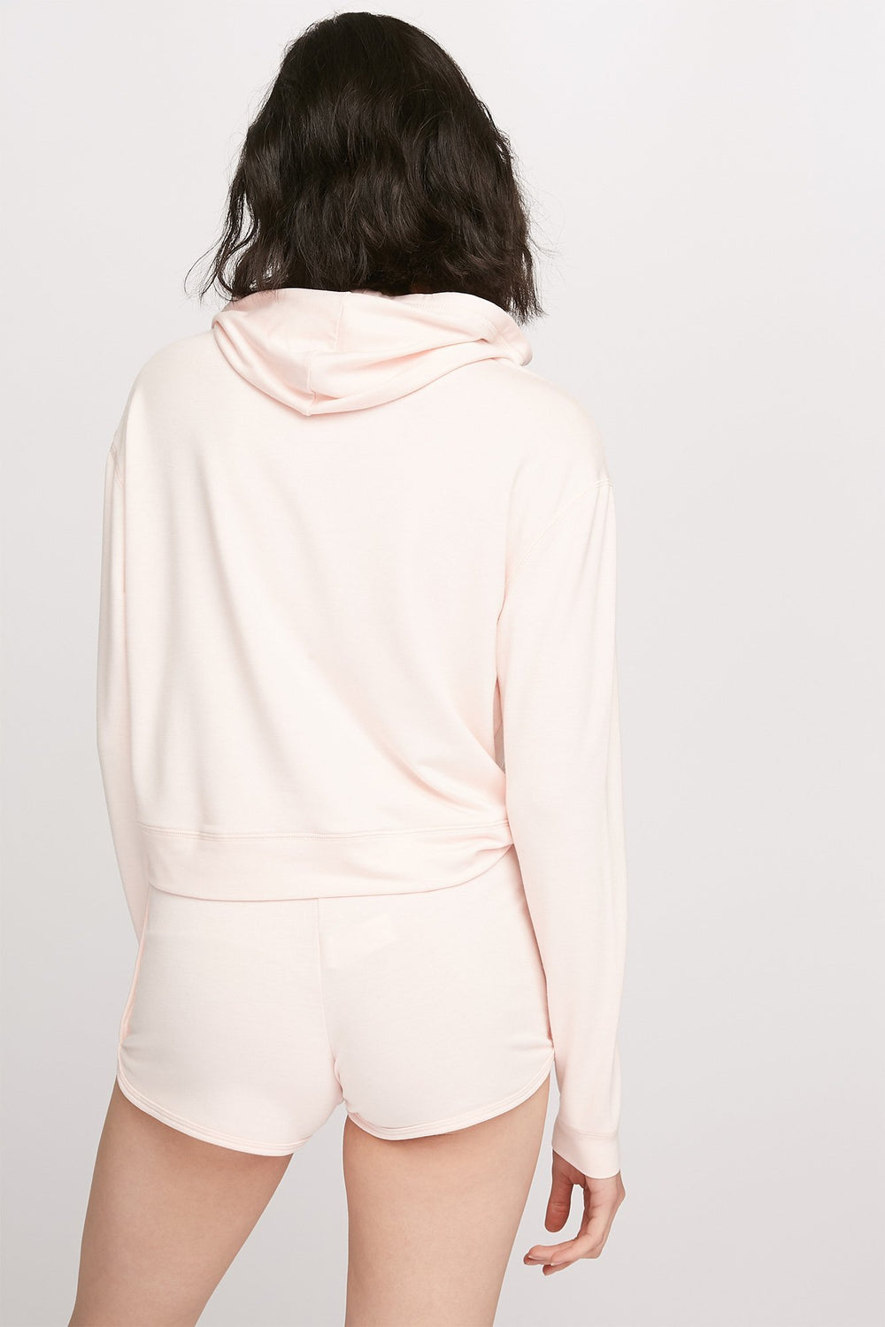 Women Fleece Drawstring Popover Hoodie Light Pink