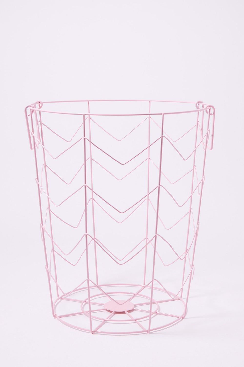 Women Metal Wire Trash Bin Light Pink