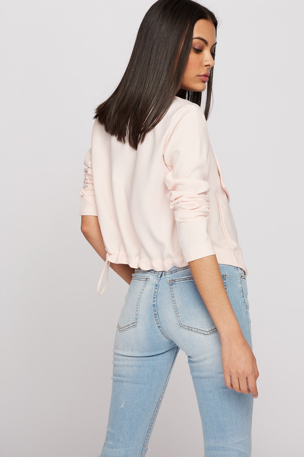 Women Open-Front Cropped Waterfall Blazer Light Pink