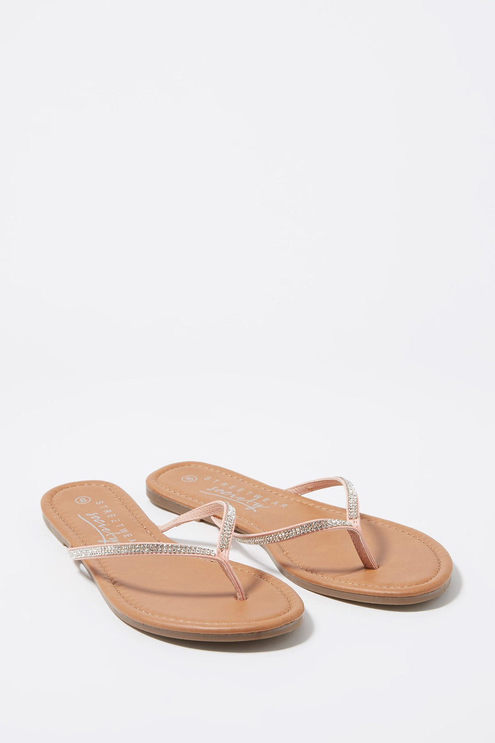 Women Rhinestone Flip Flop Sandal Light Pink