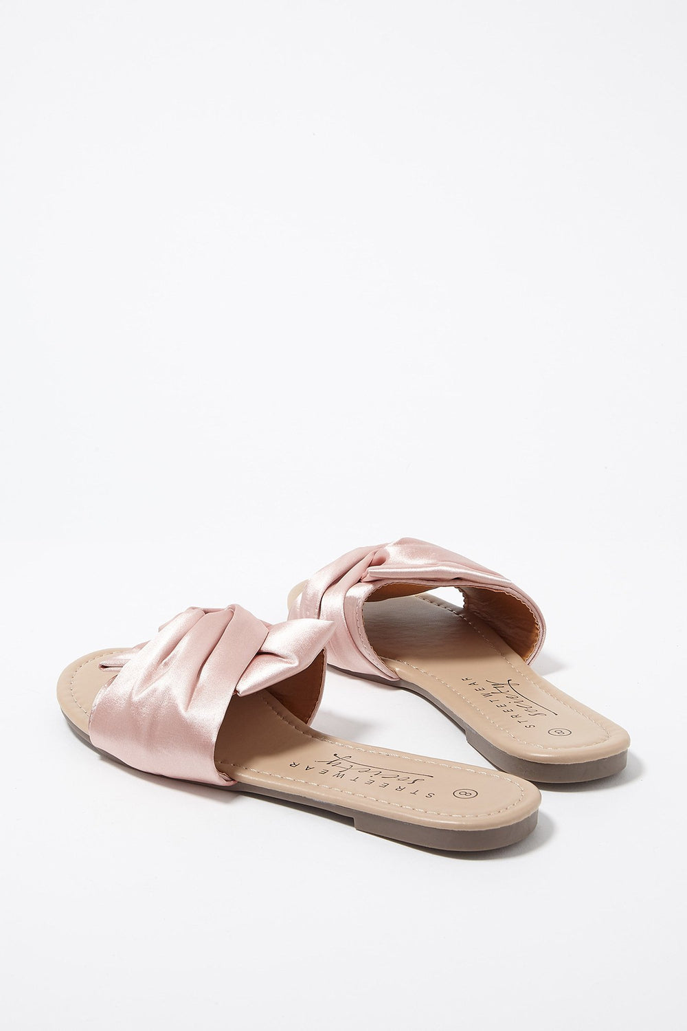 Women Satin Bowtie Ruffle Slip-On Sandal Light Pink