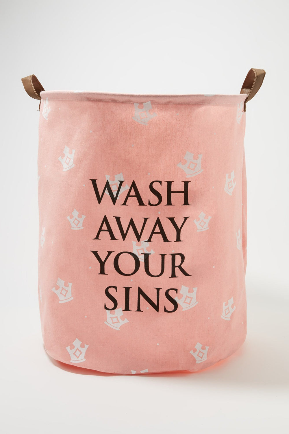 Women Wash Away Your Sins Graphic Laundry Hamper Light Pink