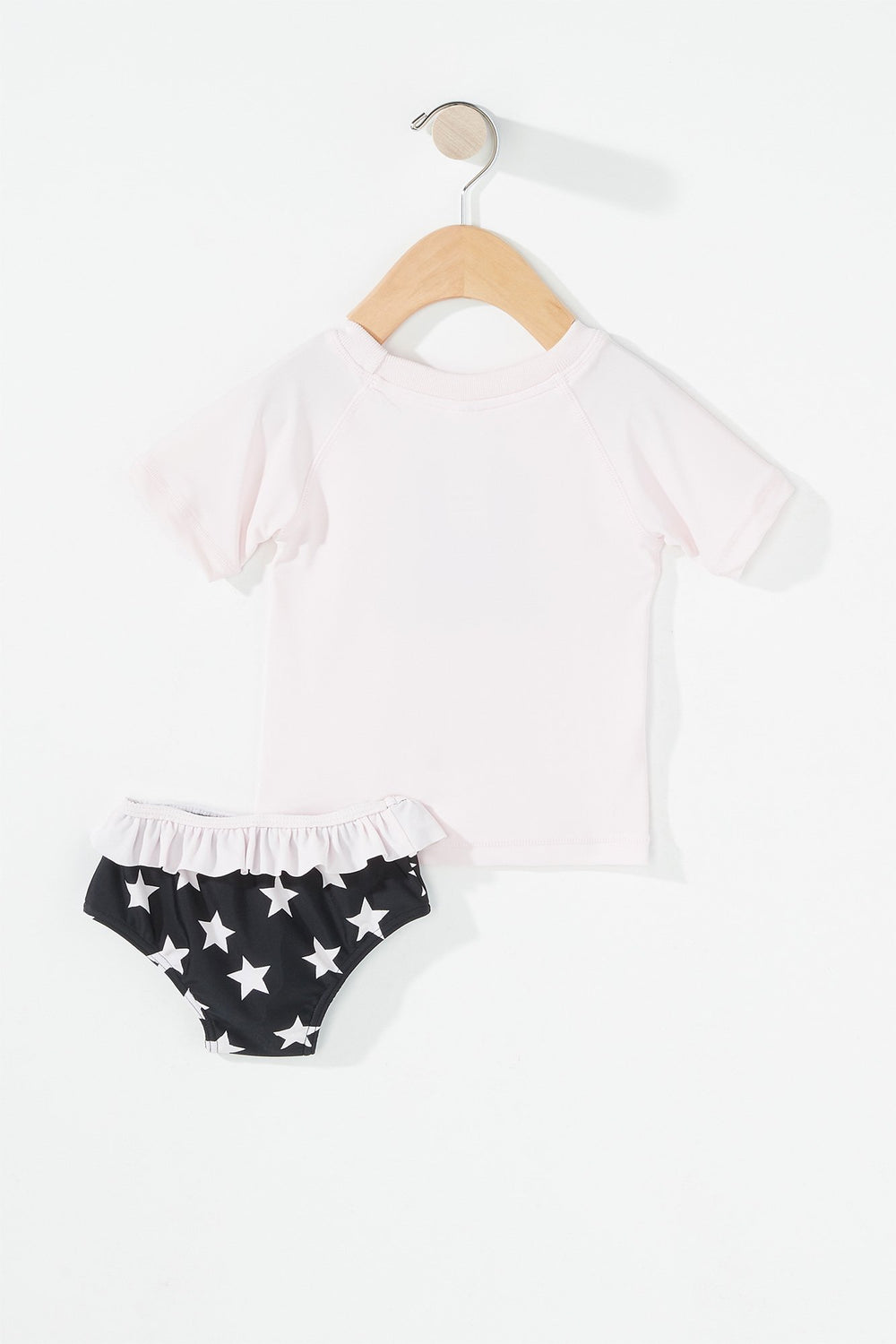 Kids Baby Girl Two-Piece Short Sleeve Ruffle Star Swimsuit Light Pink