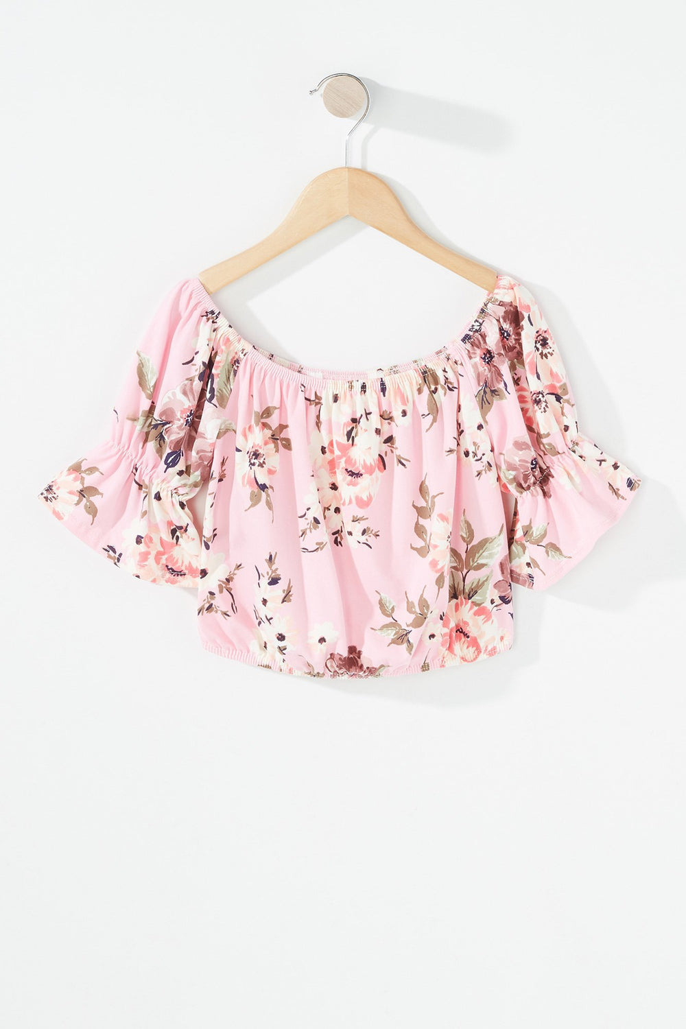 Kids Girls 2-Piece Floral Ruffle Blouse & Short Set Light Pink