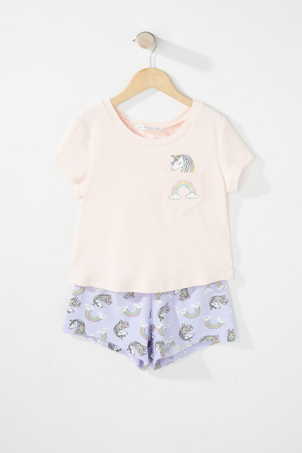 Kids Girls 2-Piece Graphic T-Shirt & Short Pajama Set Light Pink
