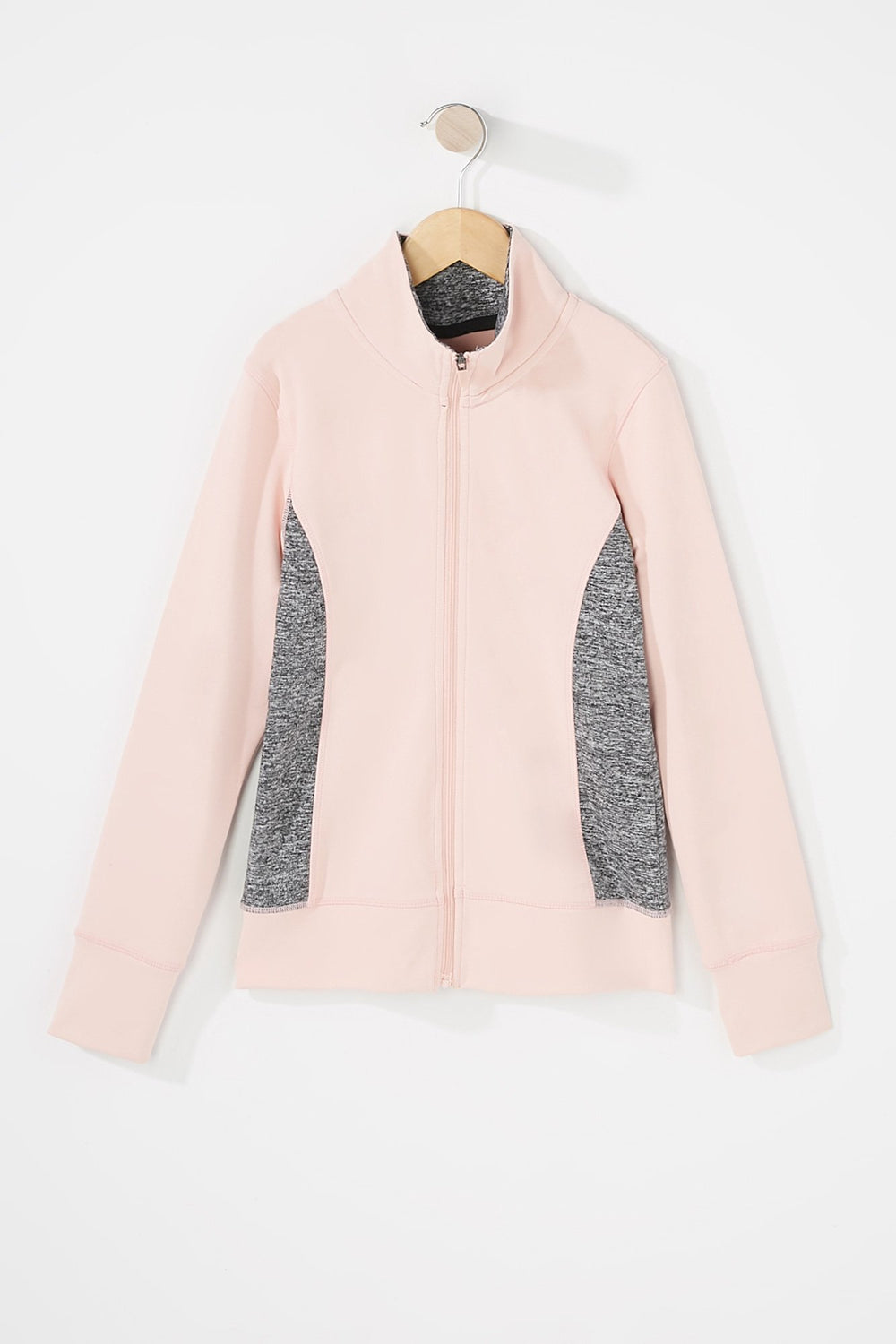 Kids Girls Colour Block Zip-Up Active Jacket Light Pink