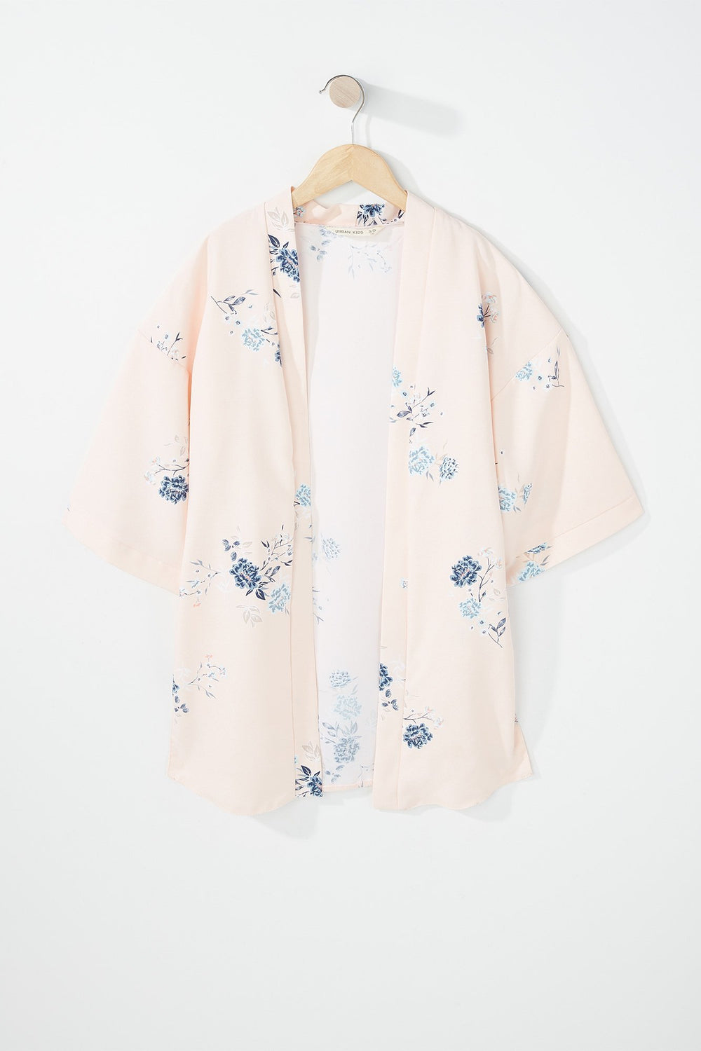 Kids Girls Floral Open-Front Kimono Light Pink