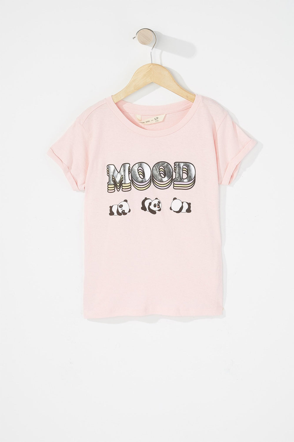 Kids Girls Panda Mood Graphic T-Shirt Light Pink