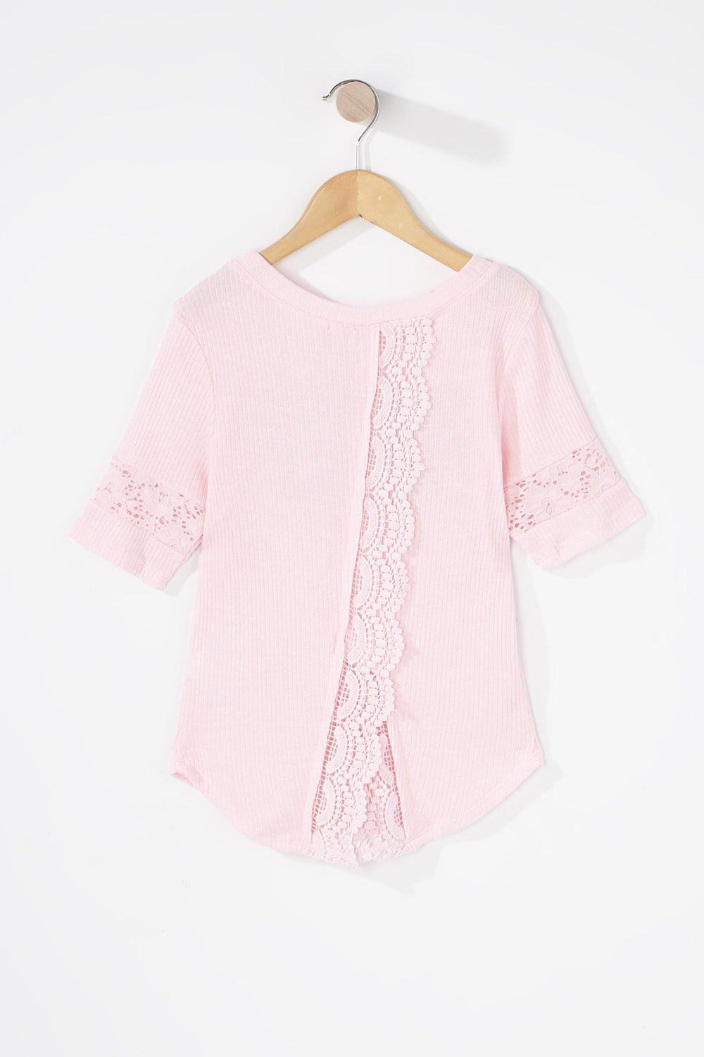 Kids Girls Ribbed Crochet Dolphin Hem Graphic T-Shirt Light Pink