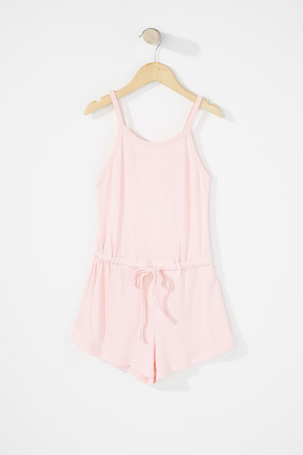 Kids Girls Sleeveless Hacci Self-Tie Romper Light Pink