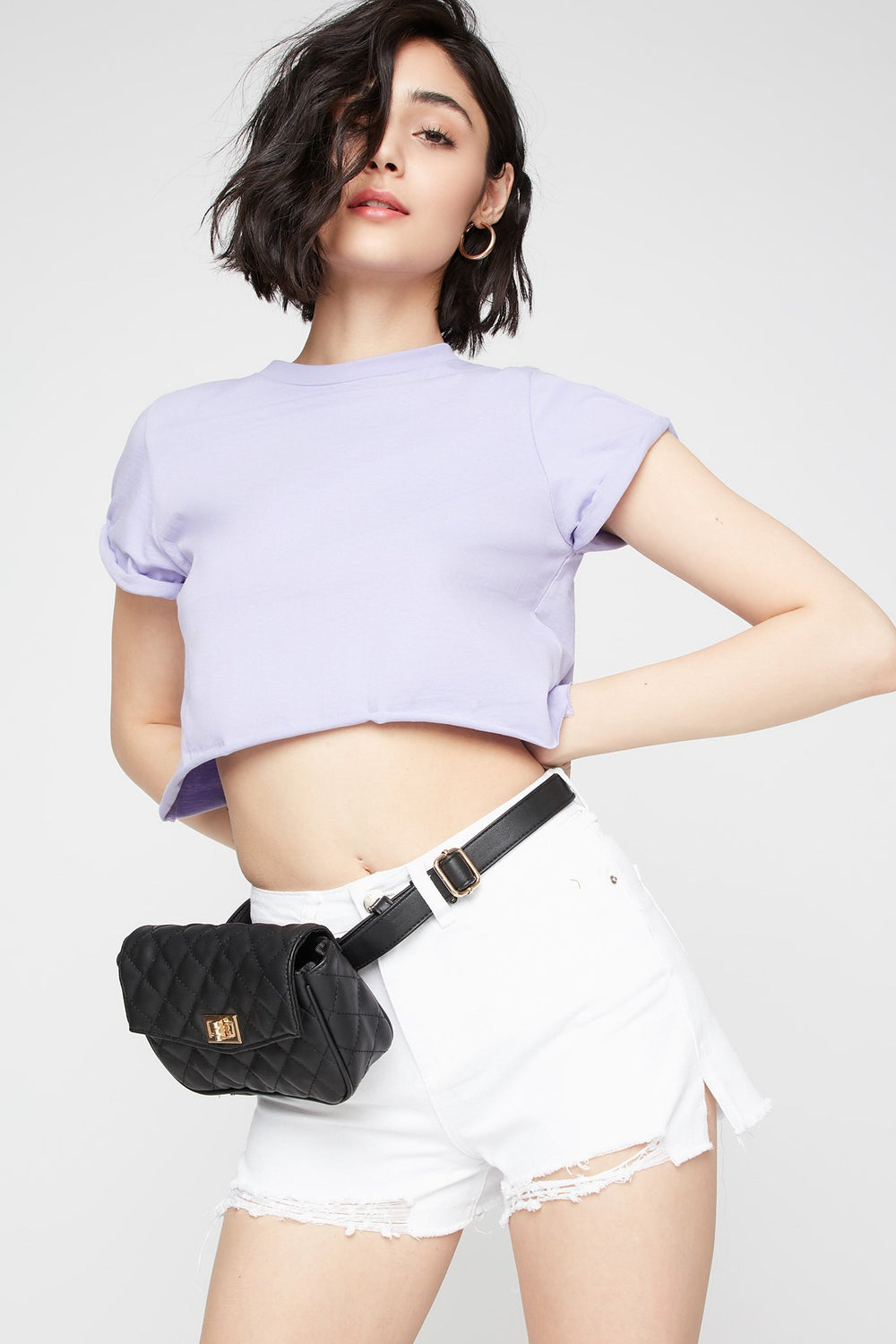 Women Cropped Crewneck T-Shirt Lilac