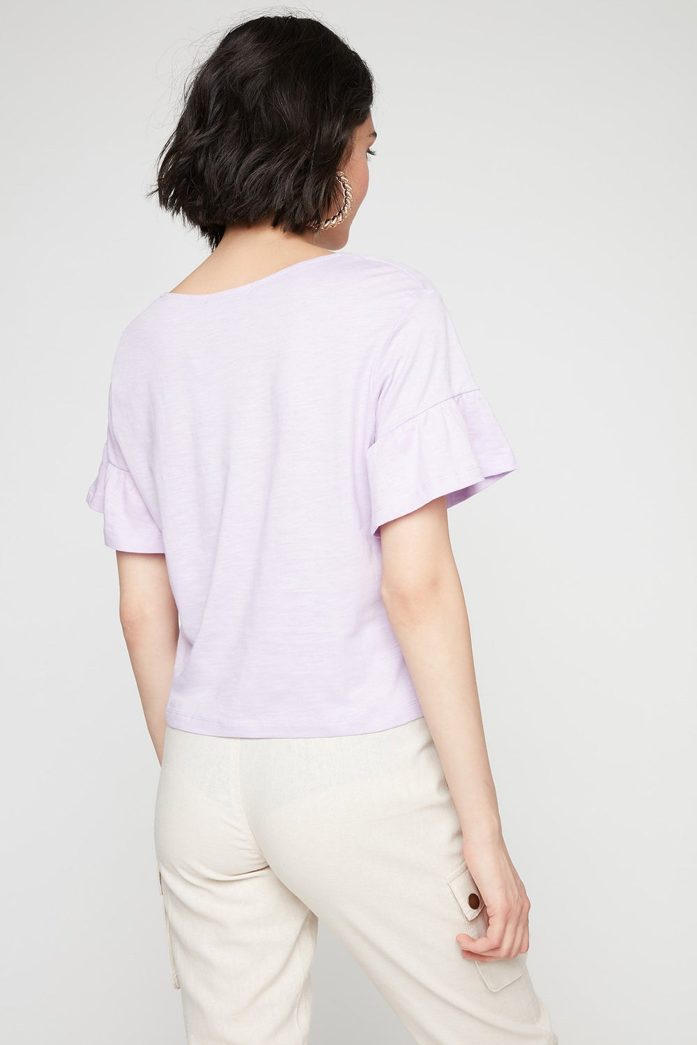 Women Ruffle Bell Sleeve T-Shirt Lilac