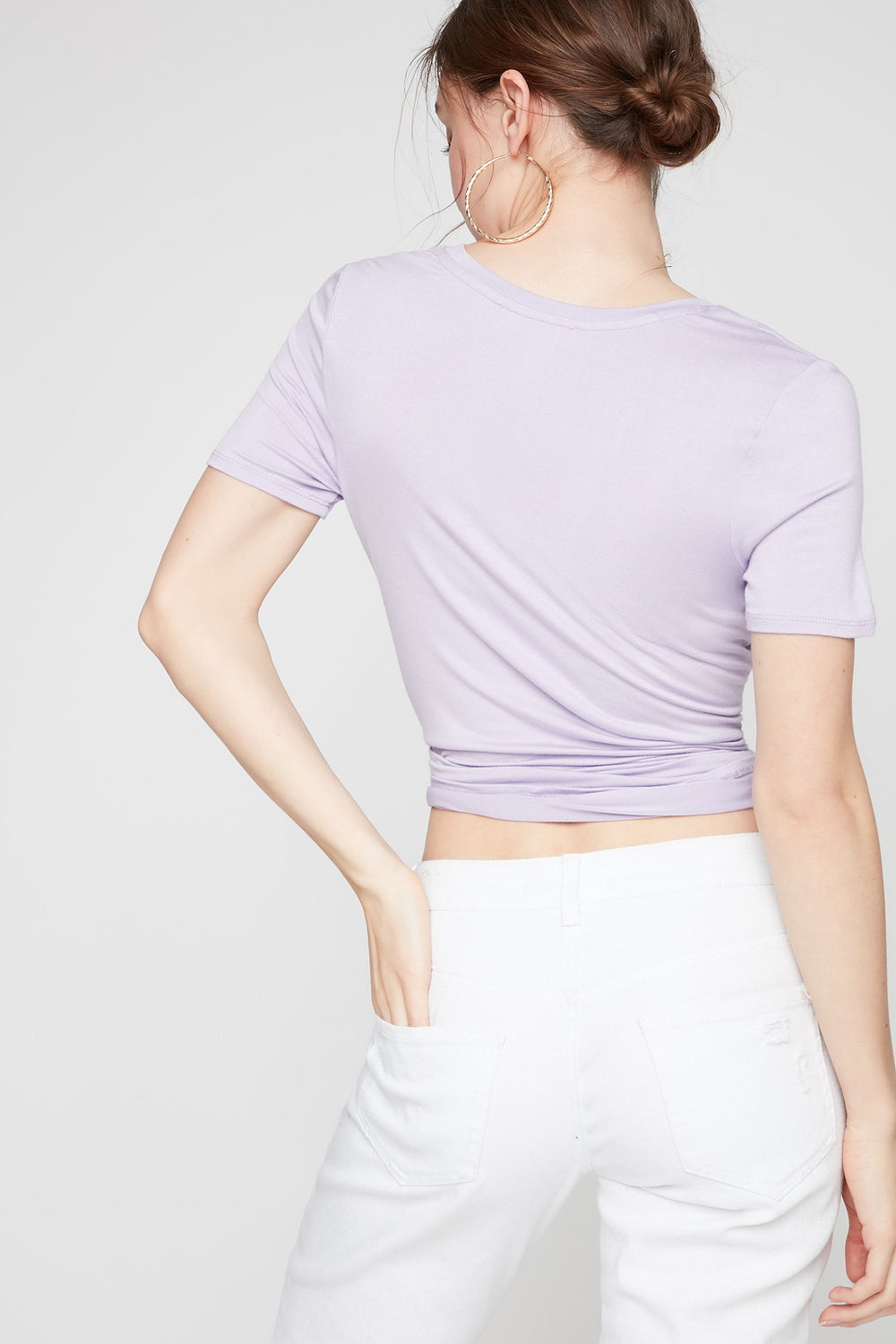Women Basic V-Neck Pocket T-Shirt Lilac
