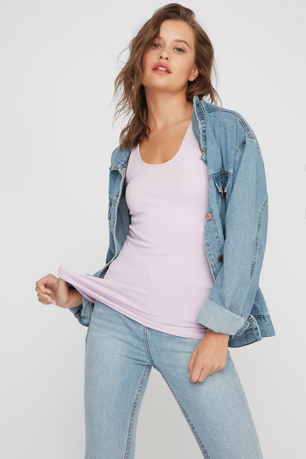 Women Scoop Neck Ribbed Tank Lilac