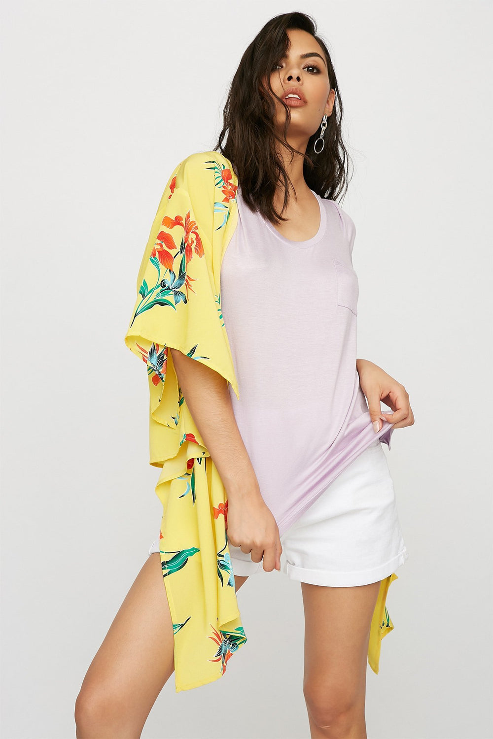 Women Scoop Neck Soft Pocket Coloured Basic T-Shirt Lilac