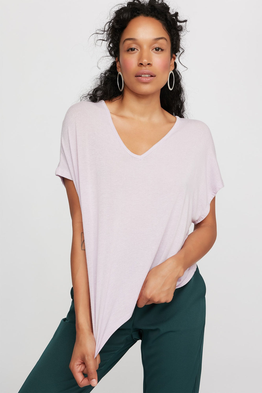 Women V-Neck  Basic Dolman T-Shirt Lilac
