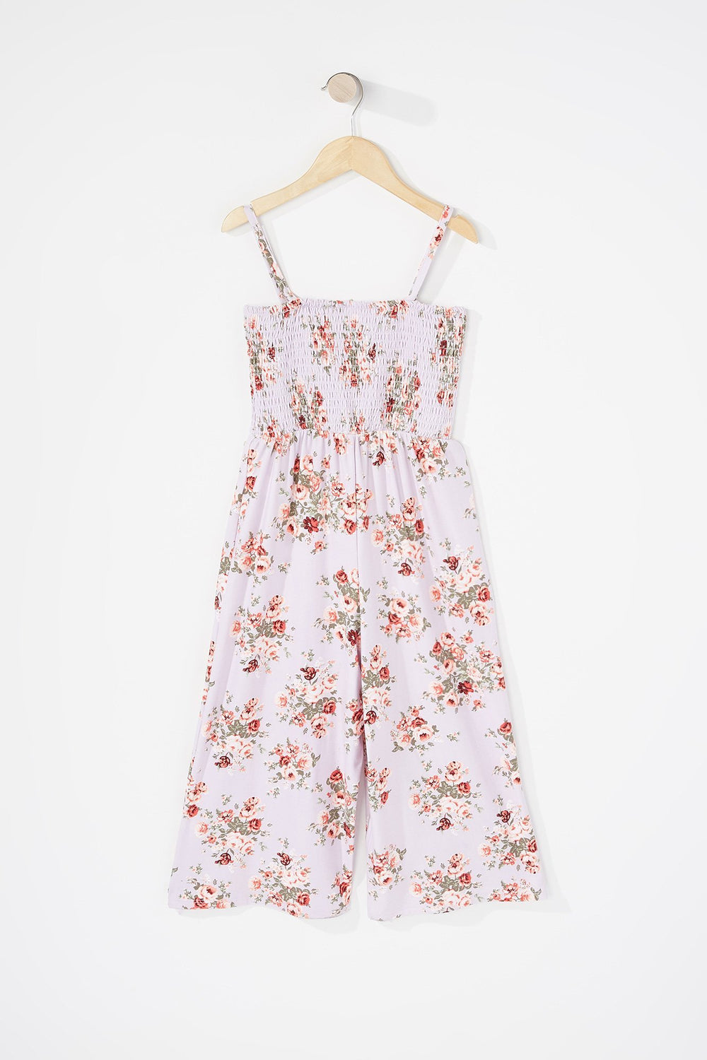 Kids Girls Sleeveless Smocked Floral Jumpsuit Lilac