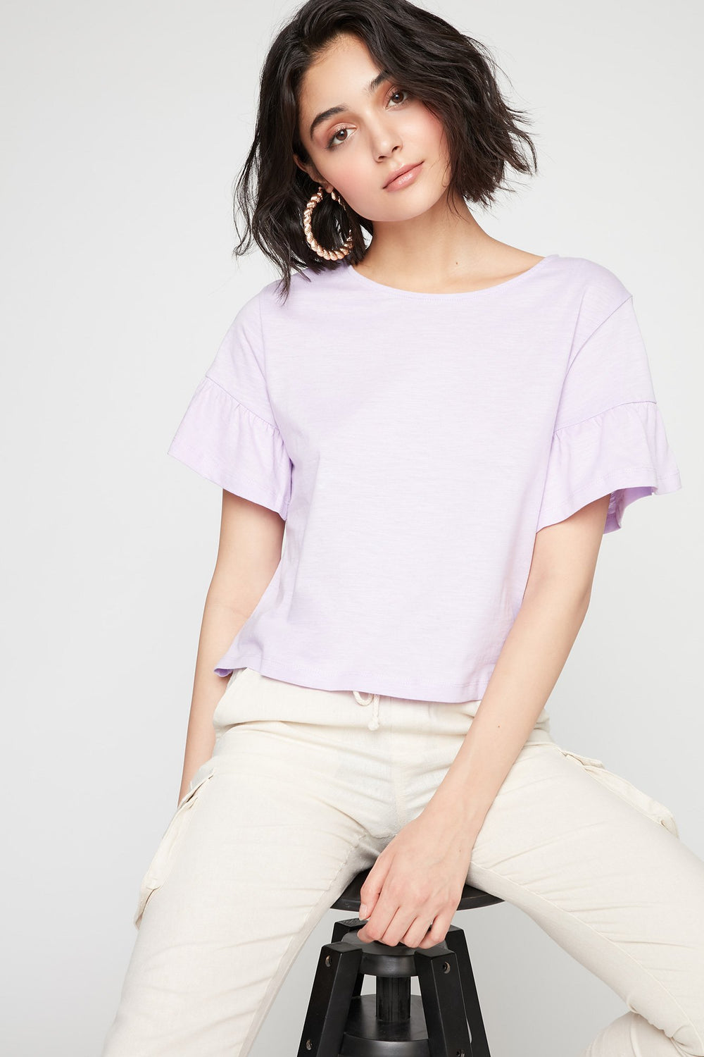 Women T-shirt à manches évasées volantées Lilas
