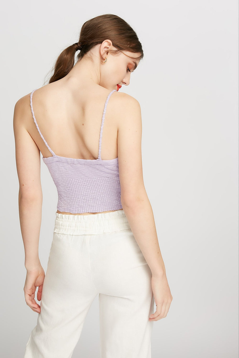 Women Camisole courte en tricot à encolure en V Lilas