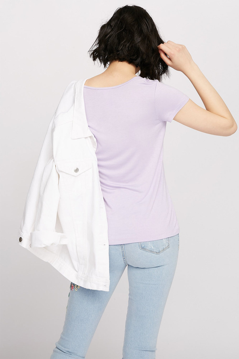 Women T-shirt à motif de cage et encolure arrondie Lilas