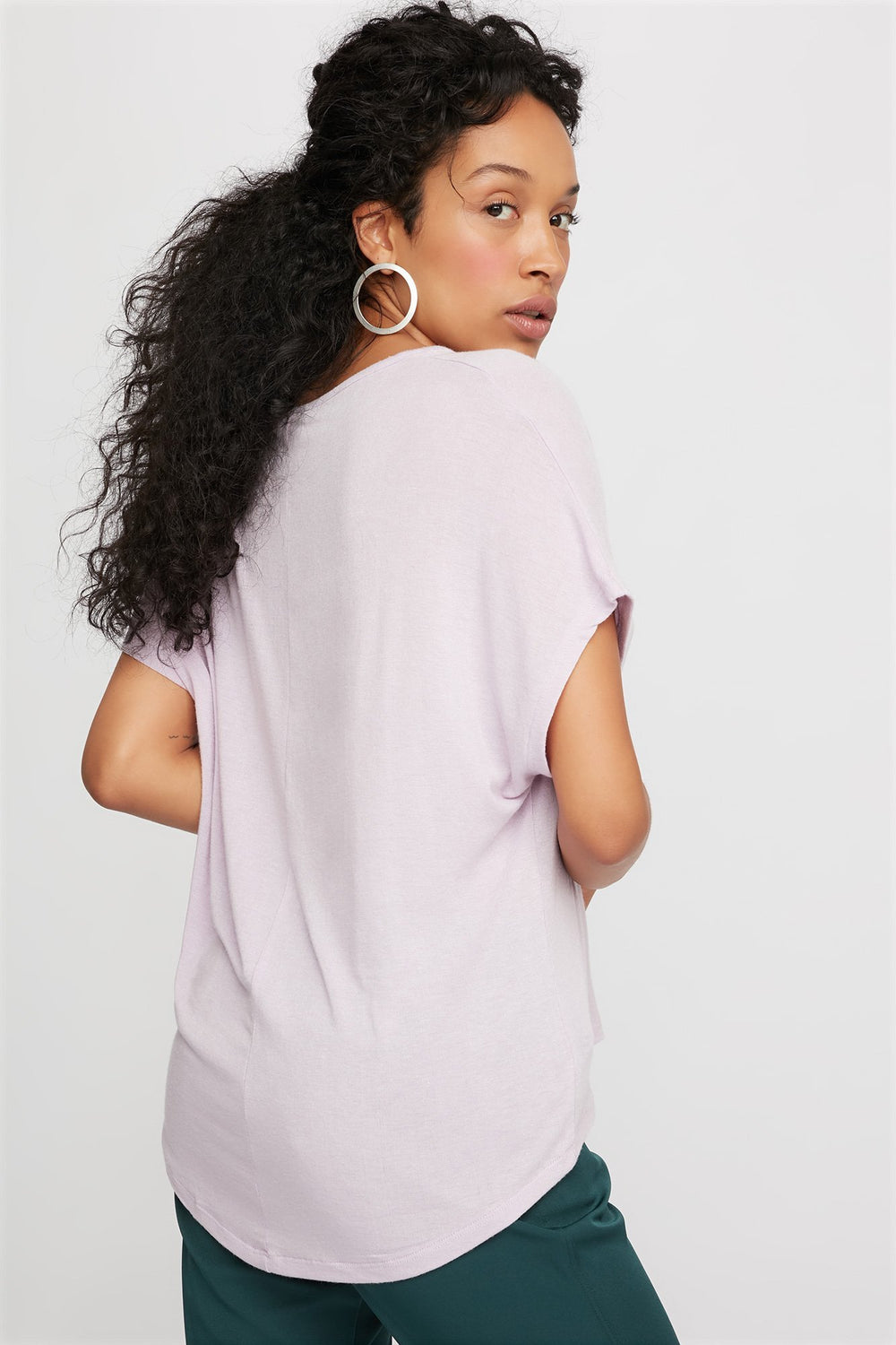 Women T-shirt de base à manches chauve-souris et encolure en V Lilas