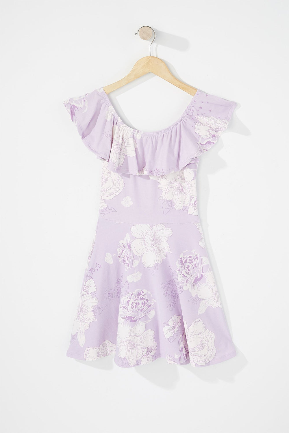 Kids Robe à plis volantée fleurie à épaules dénudées pour fille Lilas