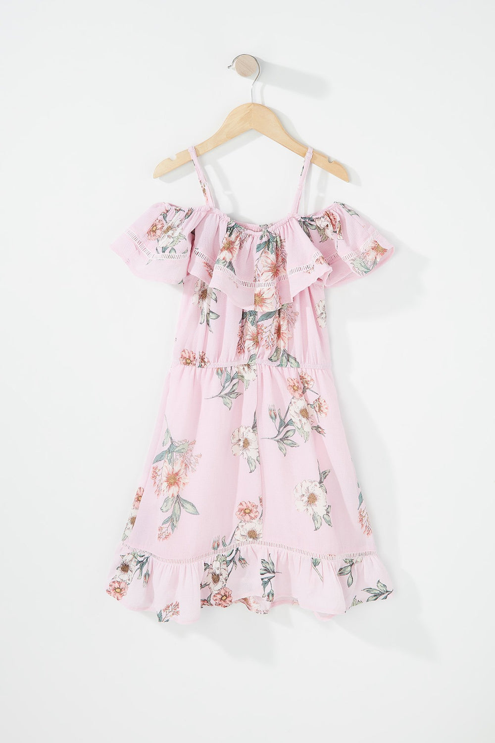 Kids Robe légère volantée fleurie à épaules dénudées pour fille Lilas