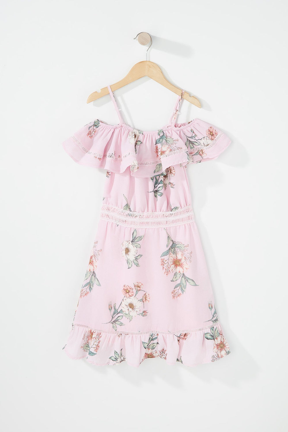 Kids Robe légère volantée fleurie à épaules dénudées pour fille Lilas