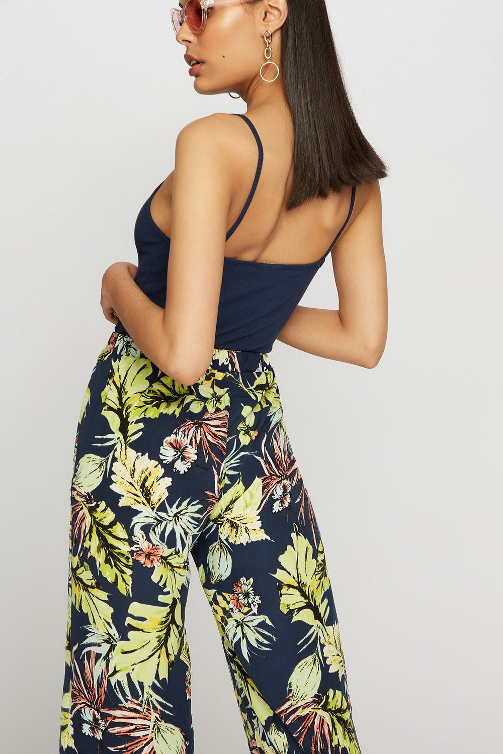 Women Camisole côtelée à motif de cage Marine
