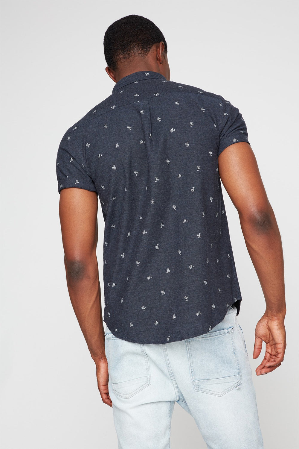 Men Chemise boutonnée à motif de flamants avec manches courtes Marine
