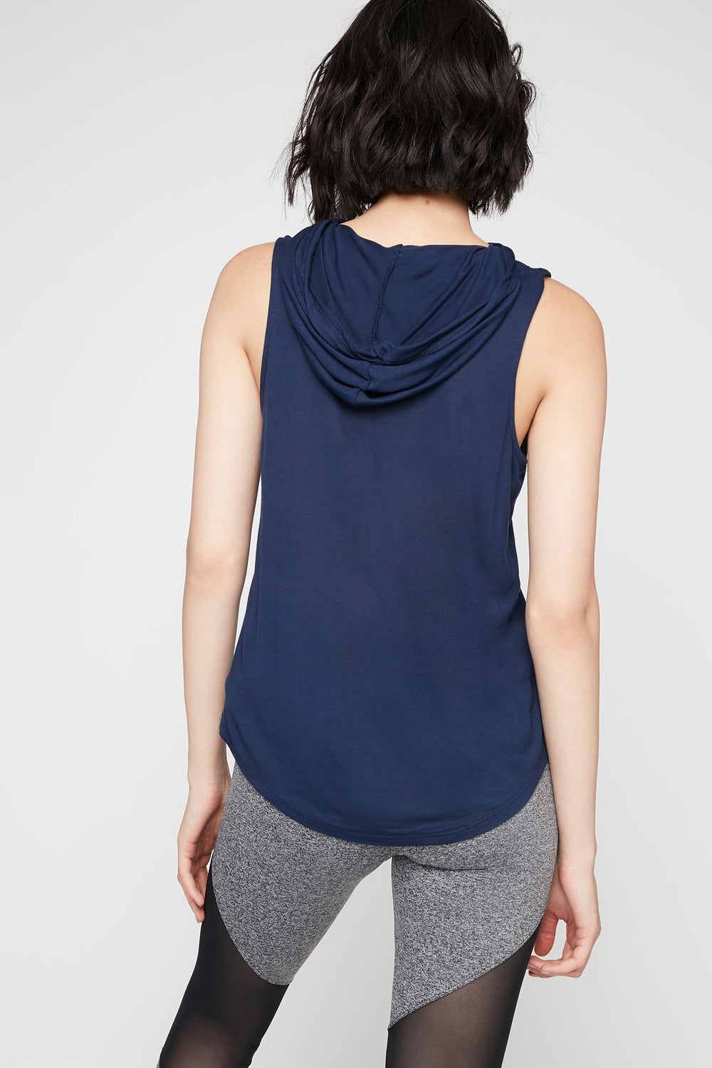 Women Débardeur léger à capuchon avec ourlet arrondi et taille coulissante Marine