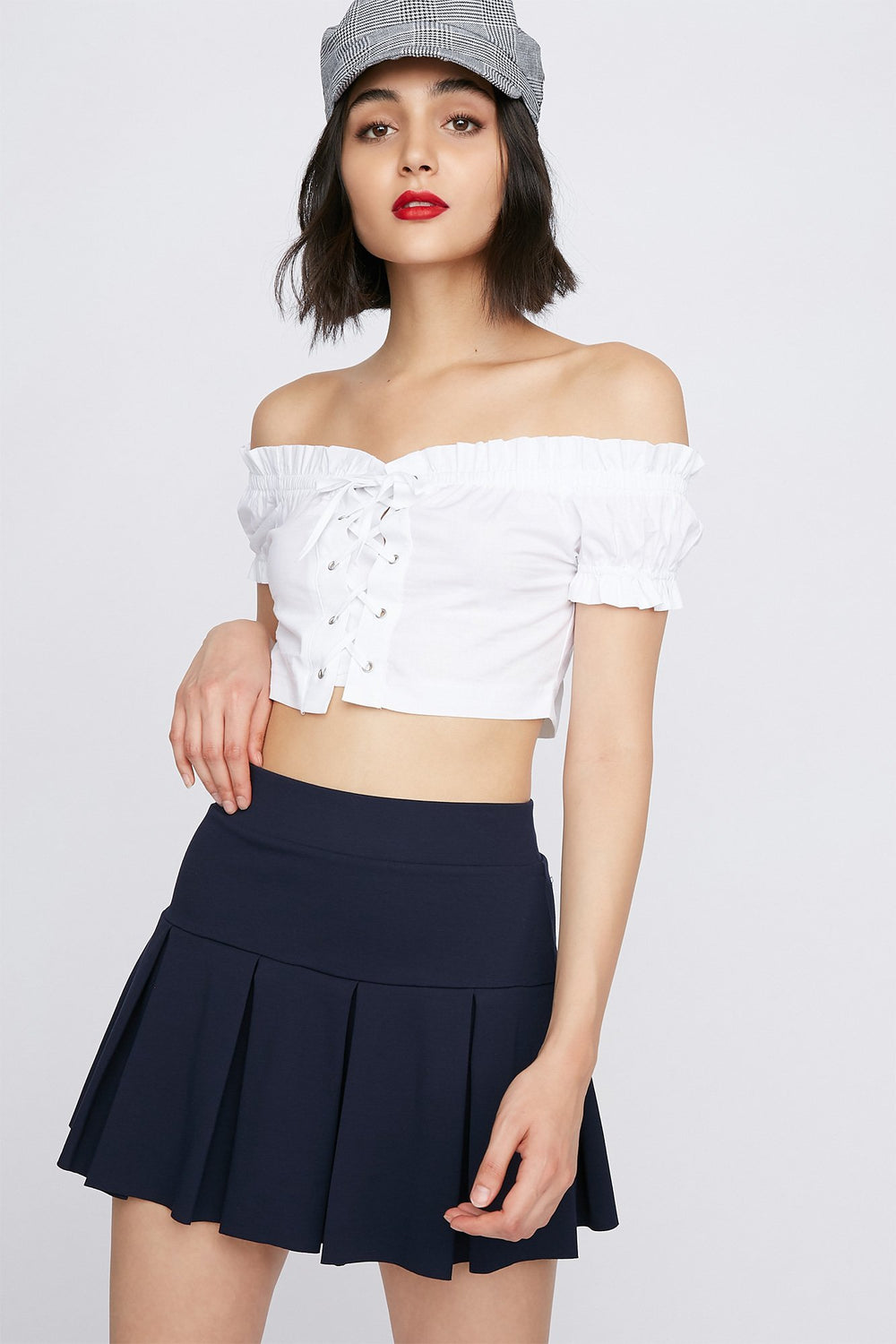 Women Jupe plissée à taille haute Marine