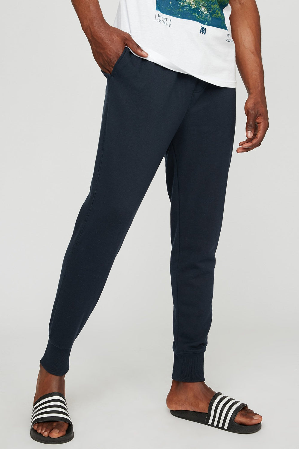 Men Pantalon de jogging mince en molleton à taille coulissante Marine